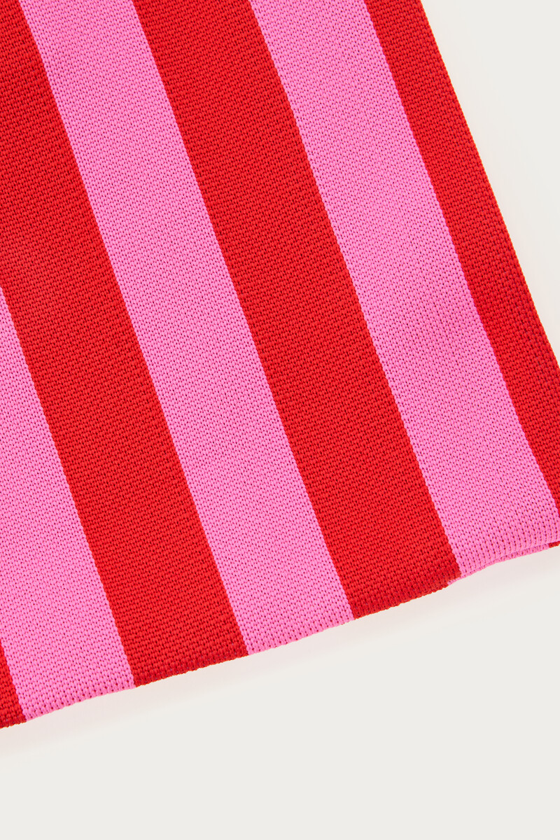 Red large tote bag with pink stripes