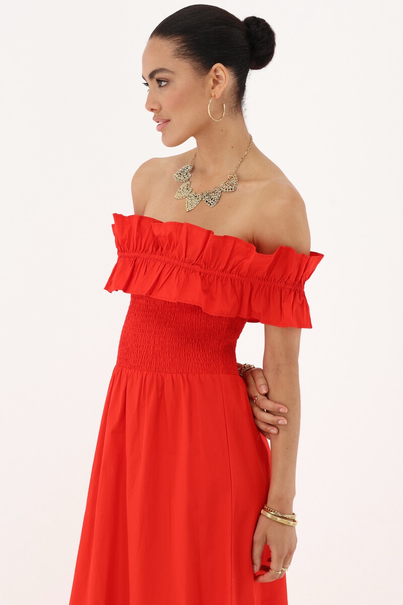 Red maxi dress with ruffles | My Jewellery