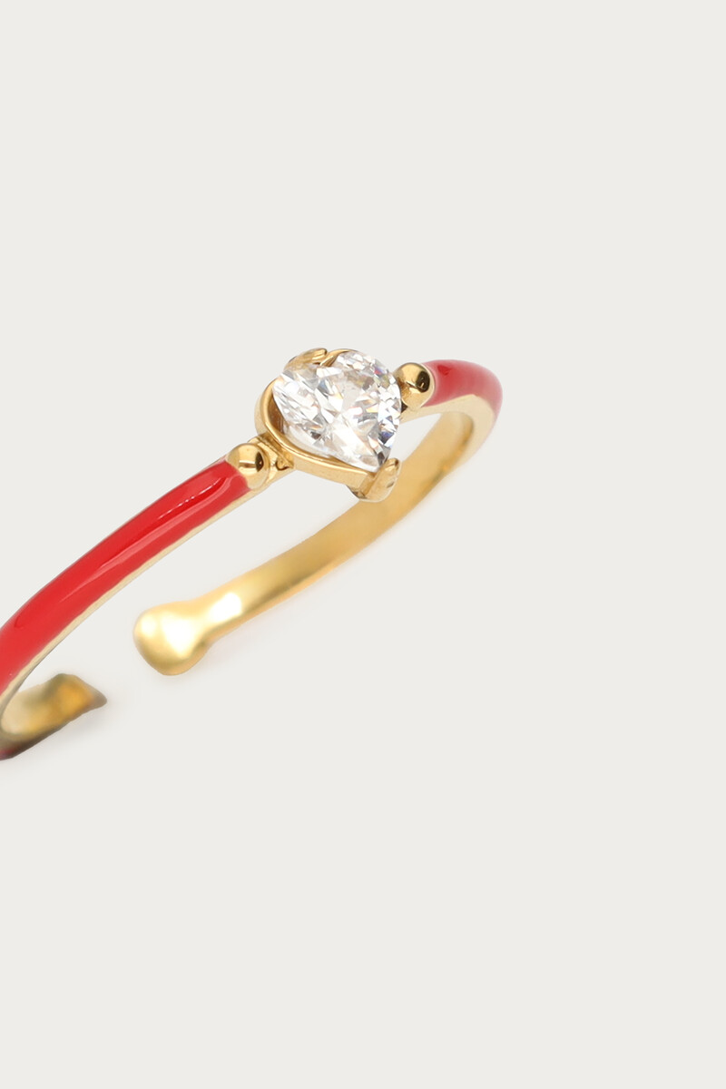 Red minimalist ring with hearts rhinestones | My Jewellery