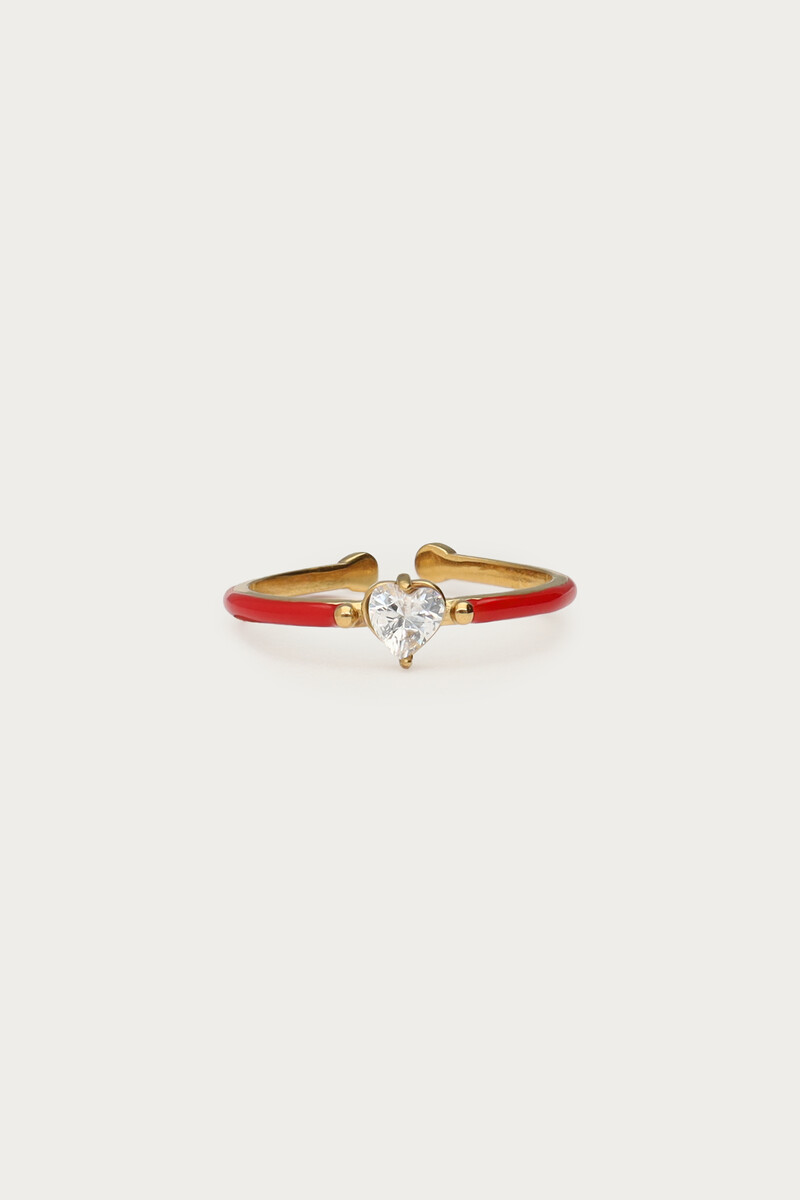 Red minimalist ring with hearts rhinestones | My Jewellery
