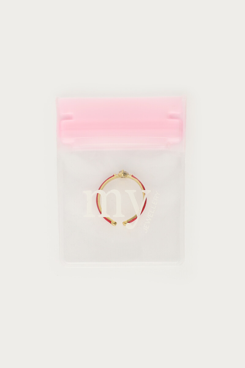 Red minimalist ring with hearts rhinestones | My Jewellery