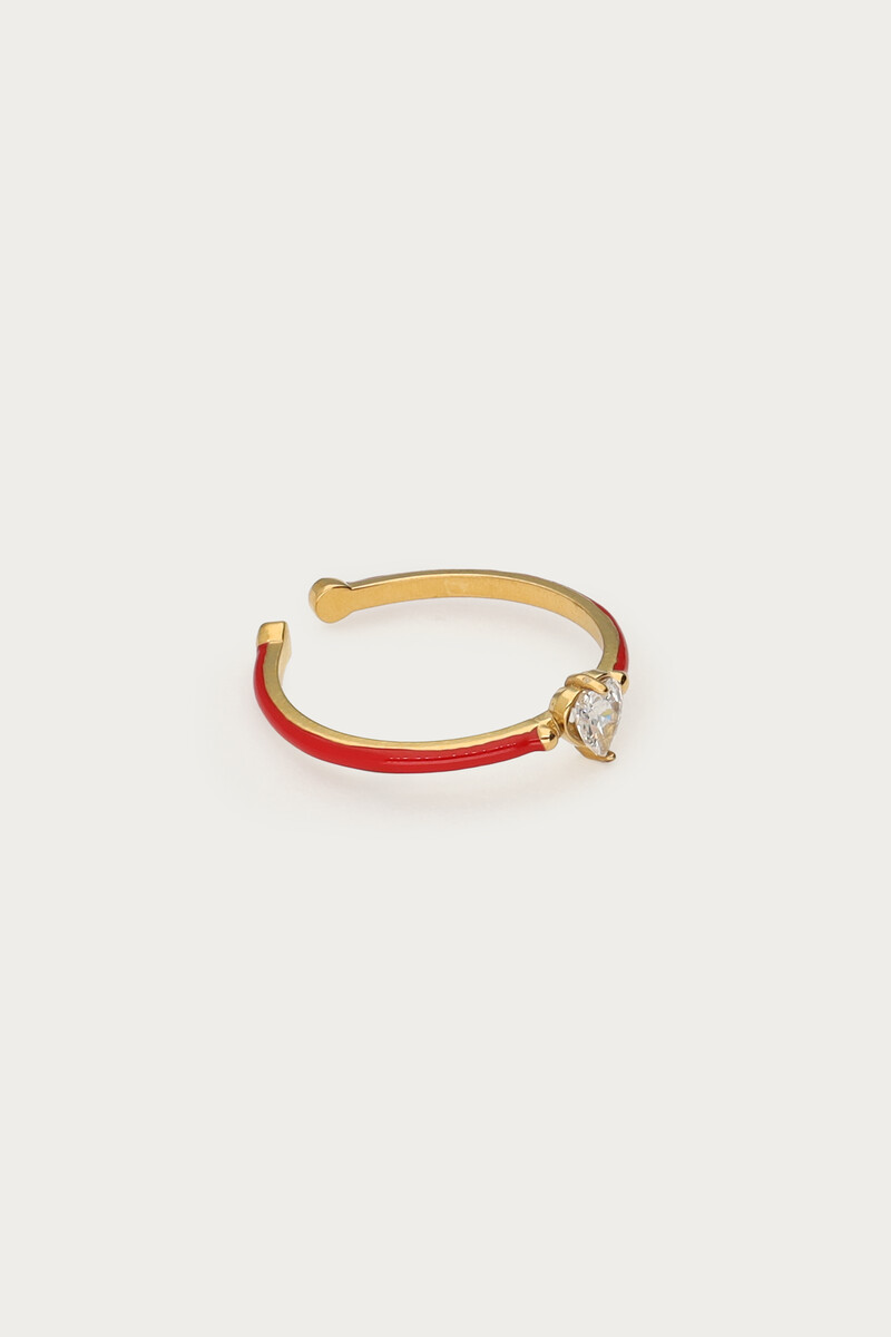 Red minimalist ring with hearts rhinestones | My Jewellery