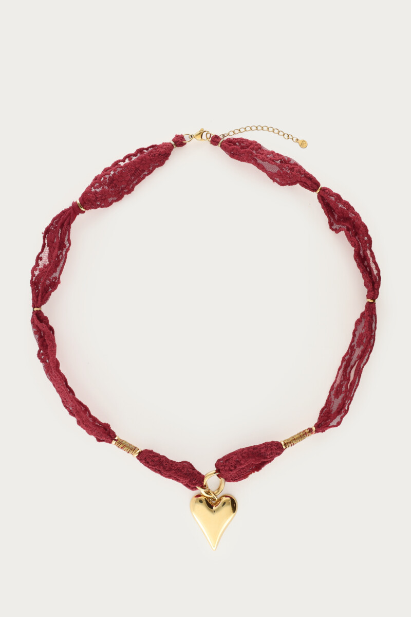 Burgundy ketting met kant en hartje