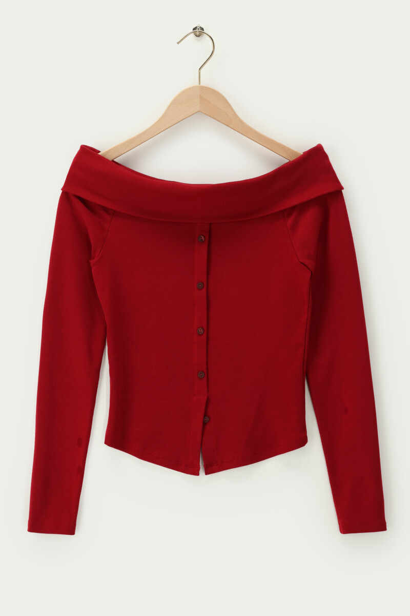 Red off-shoulder top with buttons | My Jewellery