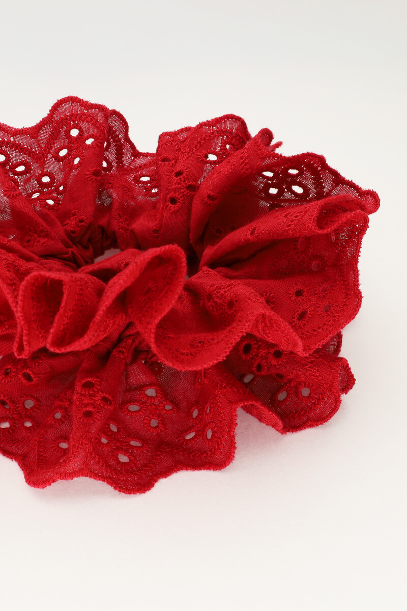 Red scrunchie with embroidery | My Jewellery