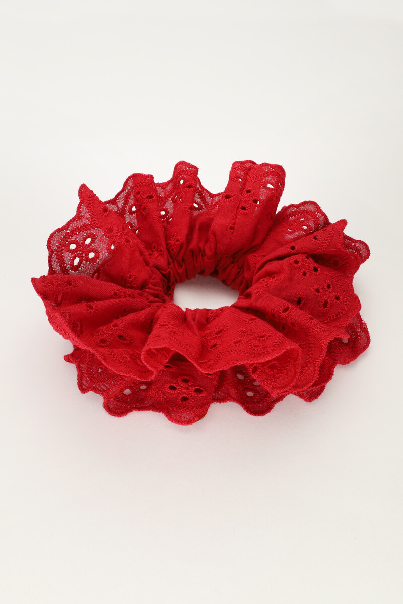 Red scrunchie with embroidery | My Jewellery