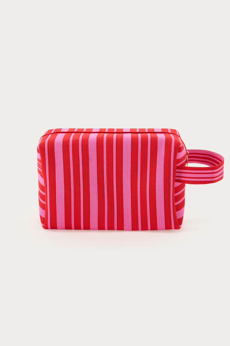 Red toiletry bag with pink stripes | My Jewellery