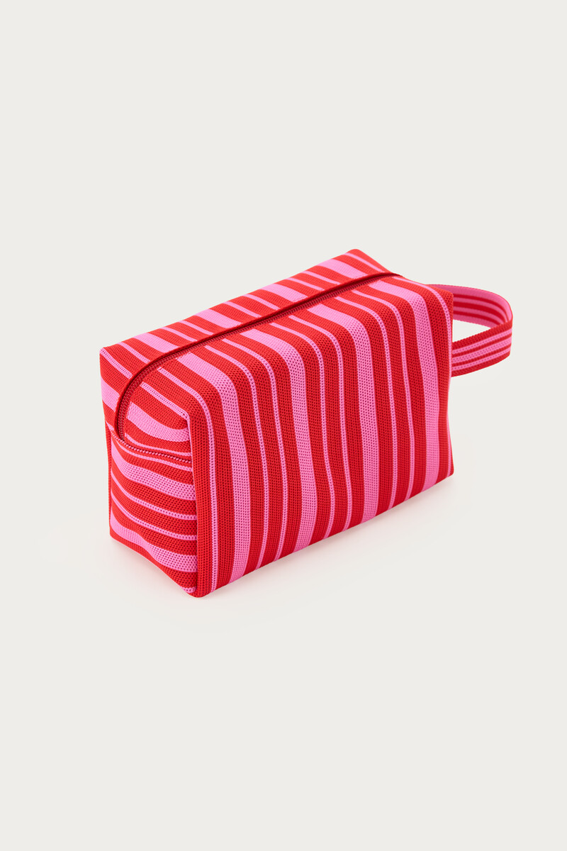 Red toiletry bag with pink stripes | My Jewellery