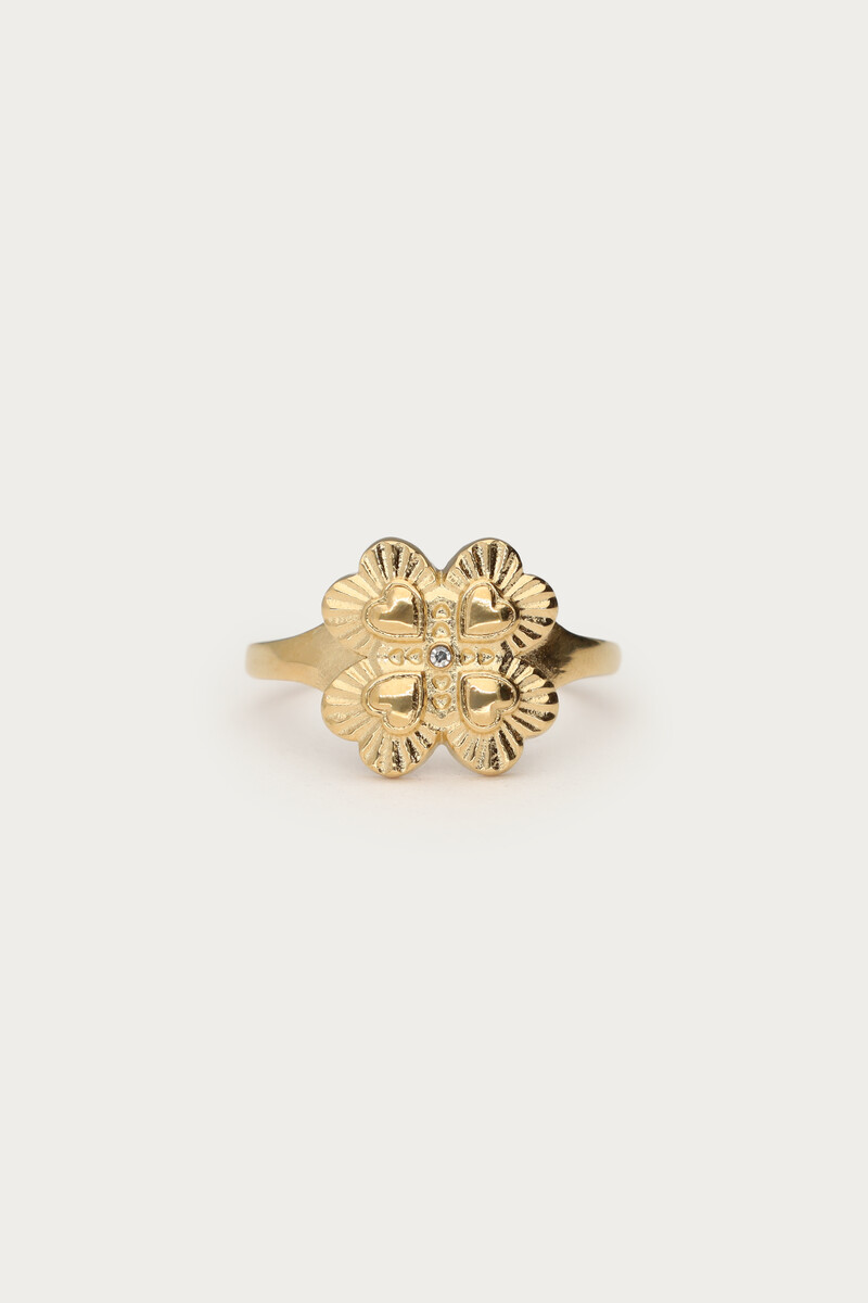 Ring klaver met strass steen
