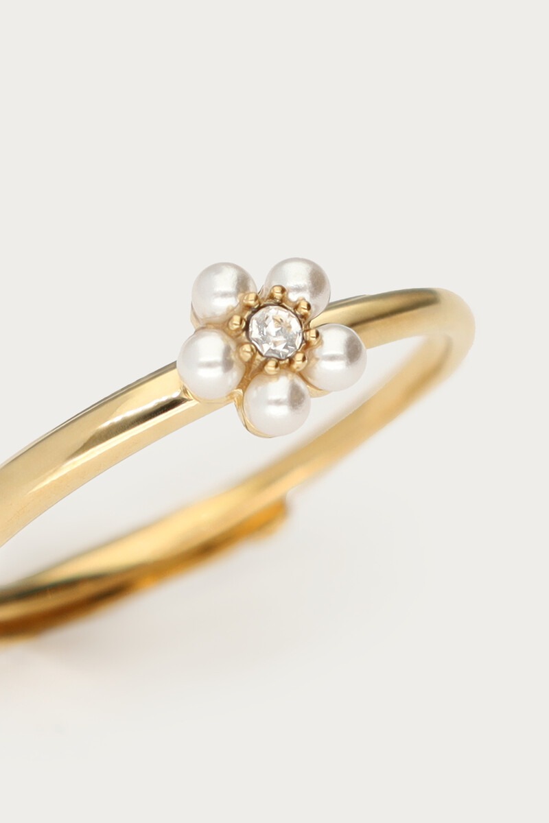 Bague avec fleur en perles d'eau douce et mini strass
