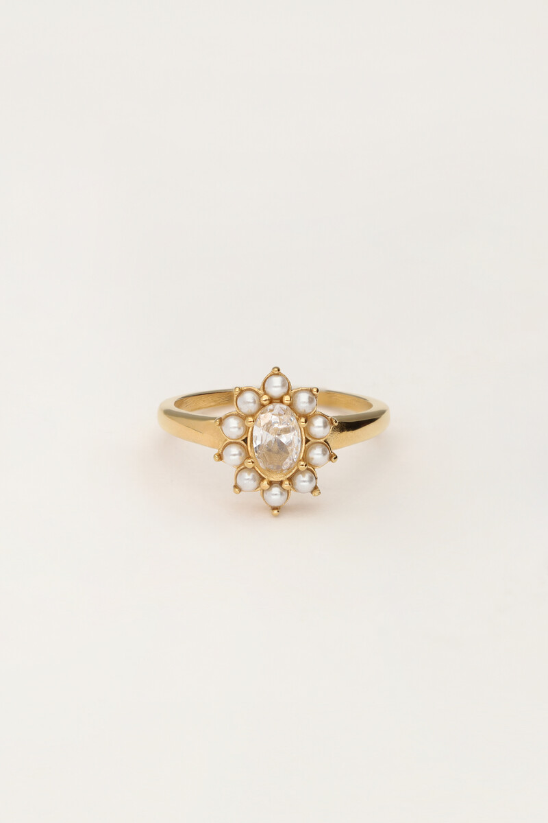 Ring mit transparentem Stein und Kunstperlen