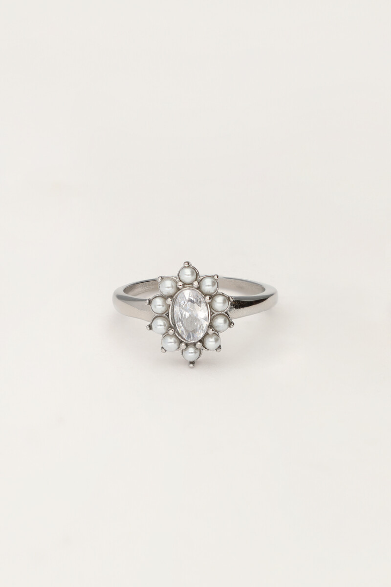 Ring met transparante steen en imitatieparels 
