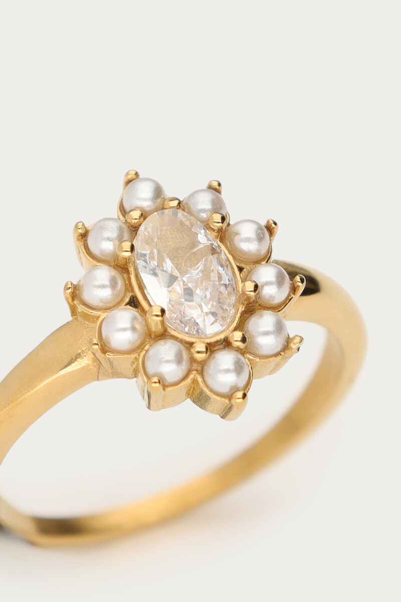 Ring with clear rhinestone and faux pearls | My Jewellery