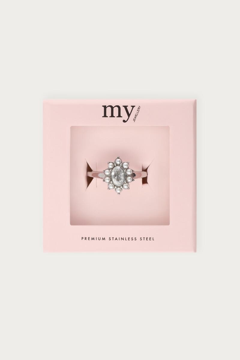 Ring with clear rhinestone and faux pearls | My Jewellery