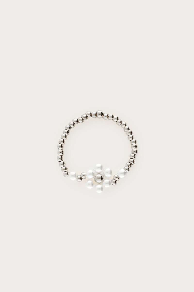 Stretch ring met imitatieparel bloem