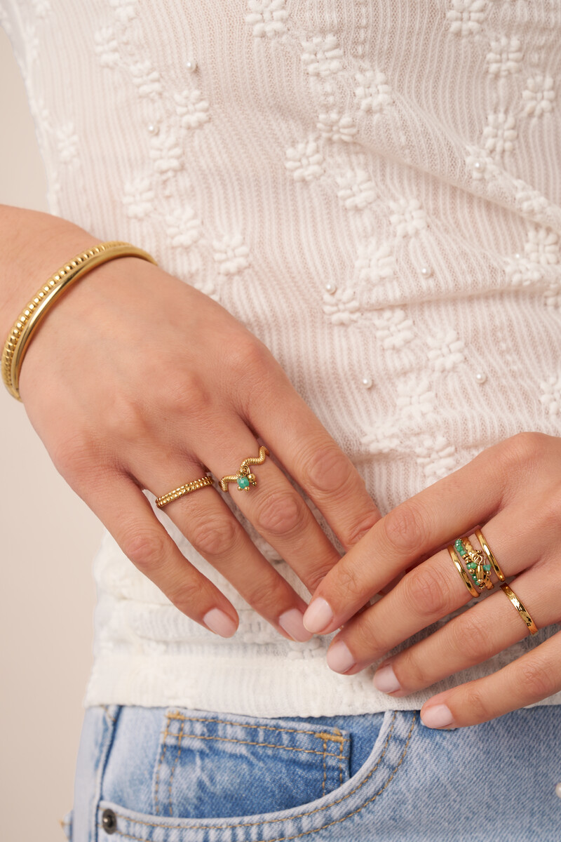 Ring with swirl and green beads | My Jewellery