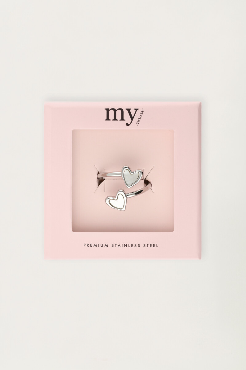 Ring with two mother of pearl hearts | My Jewellery