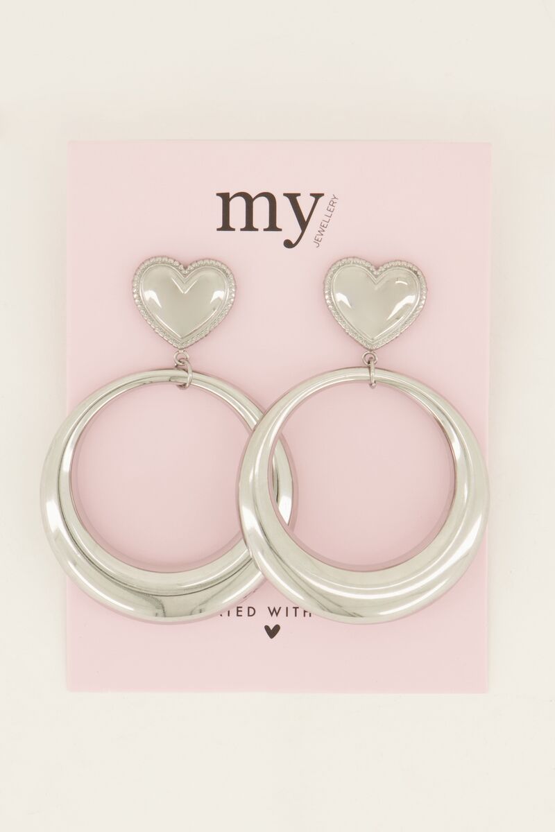 Ronde statement oorbellen met hart