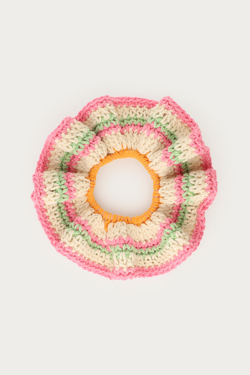 Scrunchie crochet with pink, orange & mint details | My Jewellery