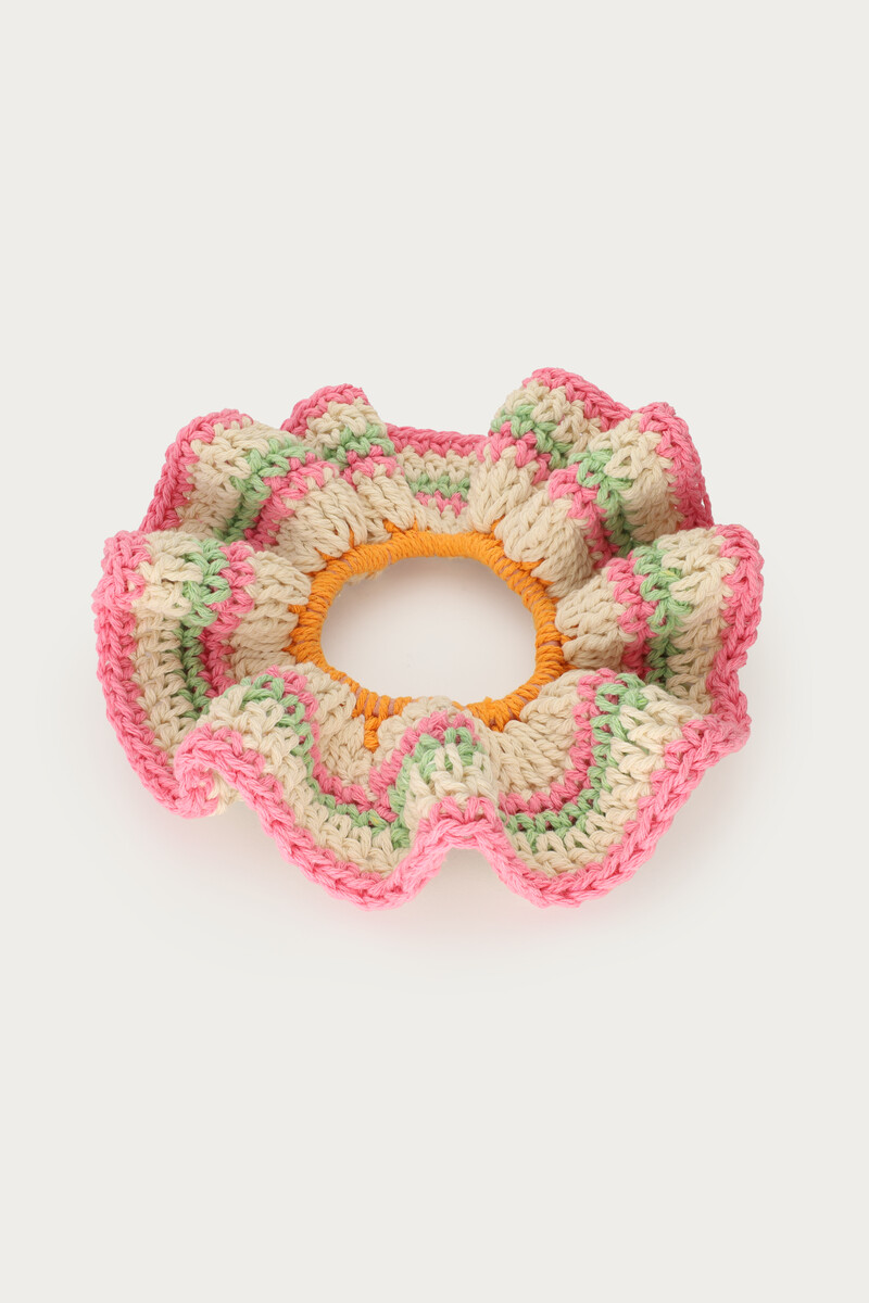 Scrunchie crochet with pink, orange & mint details | My Jewellery