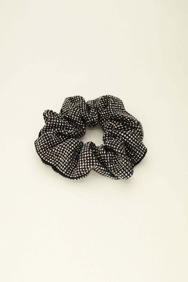 Scrunchie met zwarte glitter steentjes