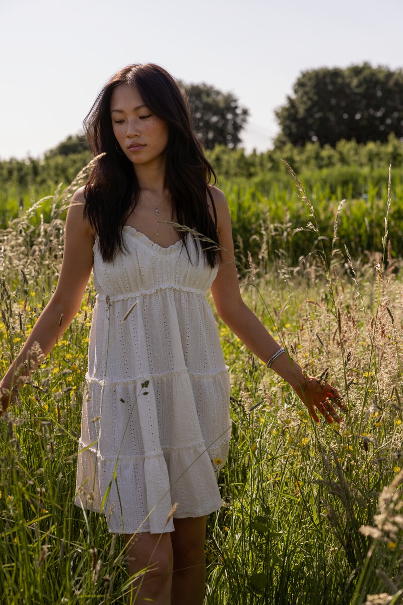 White dress with layers and embroidery | My Jewellery