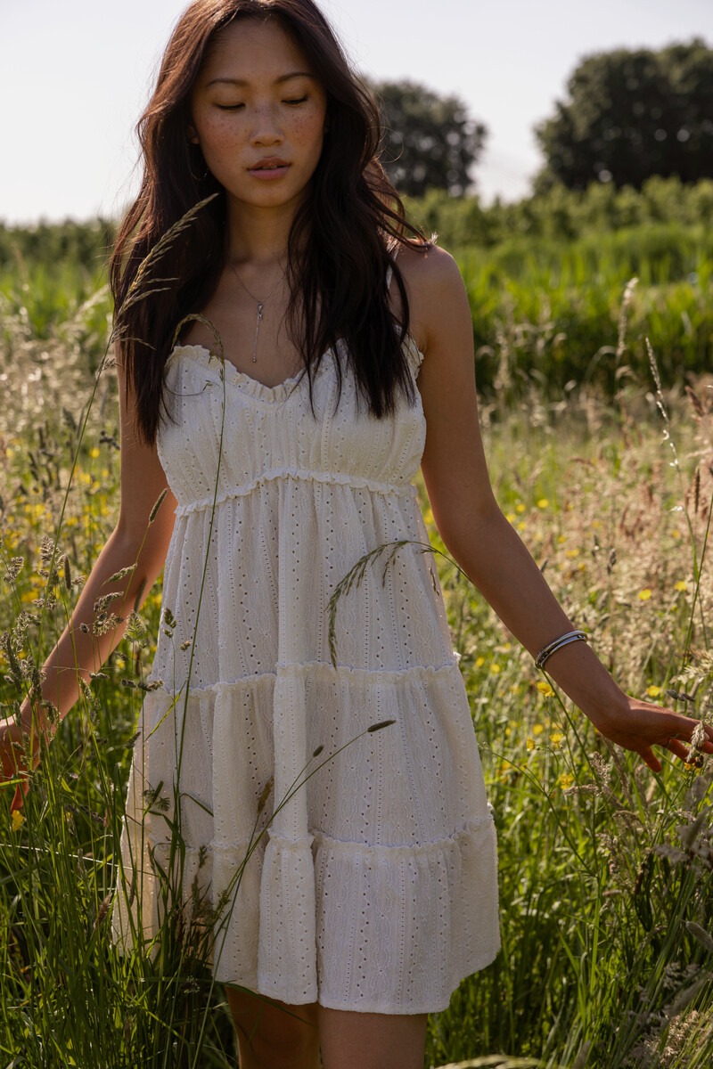 White dress with layers and embroidery | My Jewellery