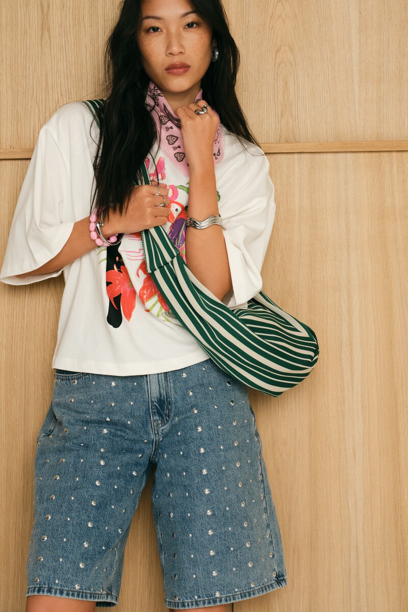 Blue denim jorts with studs | My Jewellery