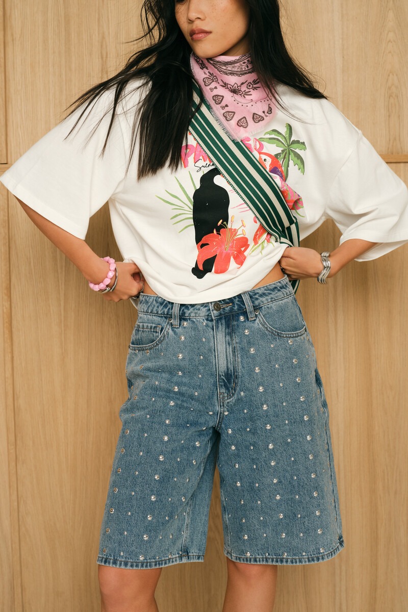 Blue denim jorts with studs | My Jewellery