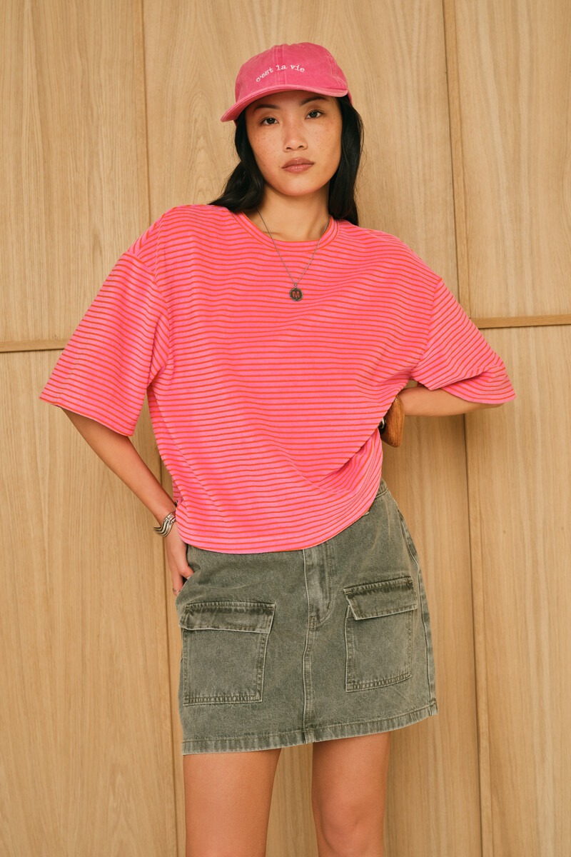 Pink terry T-shirt with stripes | My Jewellery