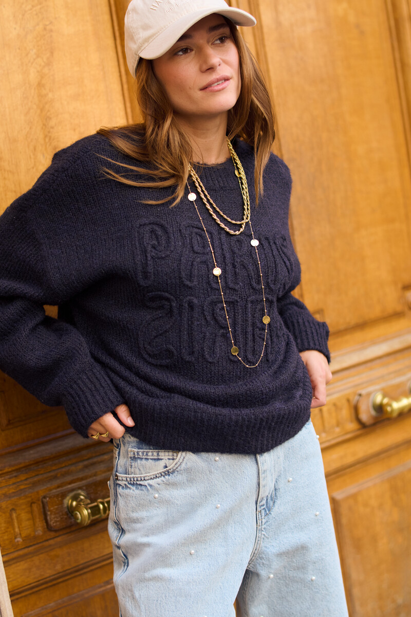 Dark blue embroidery sweater "Paris Paris" | My Jewellery
