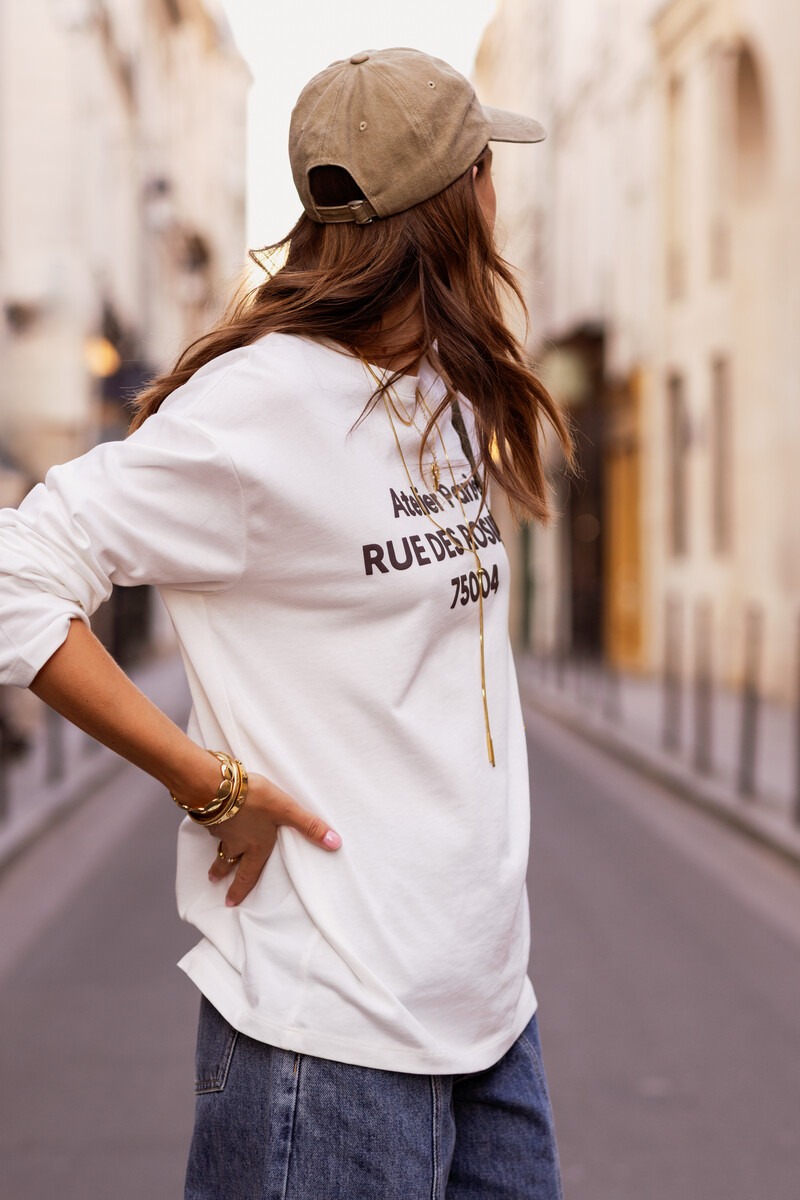 White long sleeve with 'Atelier Paris' print | My Jewellery