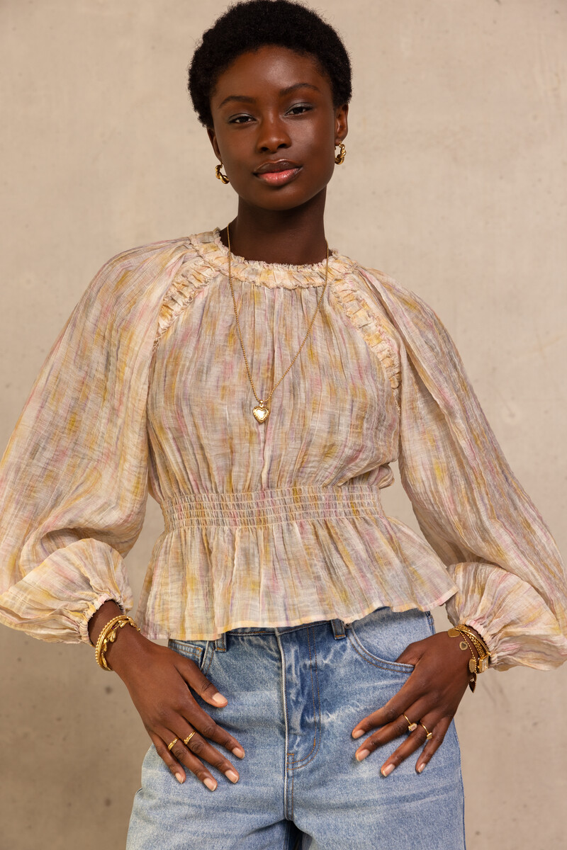 Multi-coloured long sleeve top with smock | My Jewellery