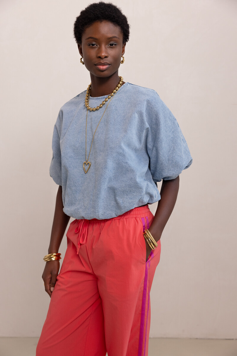 Coral wide leg trousers with contrast stripe | My Jewellery