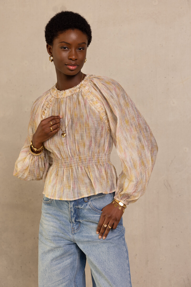 Multi-coloured long sleeve top with smock | My Jewellery