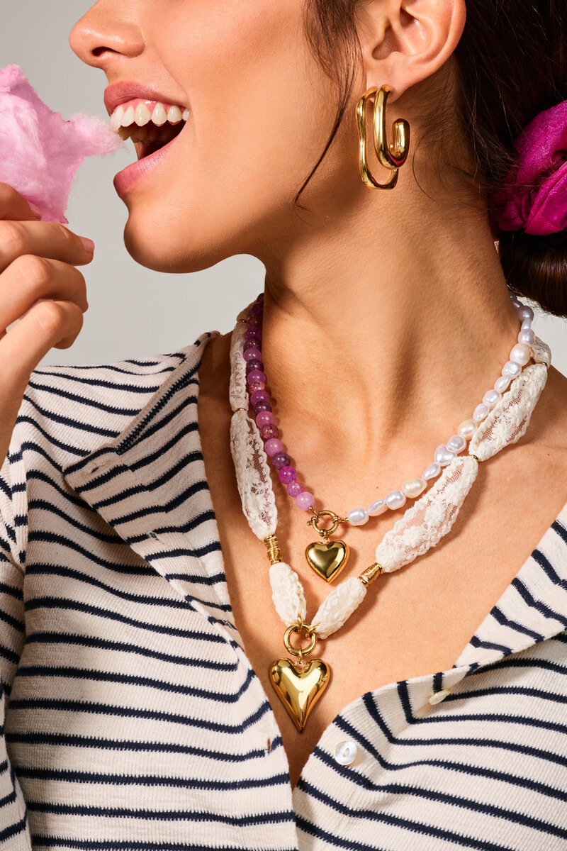 Necklace imitation pearls & freshwater pearls with purple beads | My Jewellery