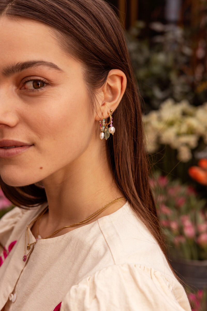 Botanical stud with pink beads and freshwater pearls | My Jewellery