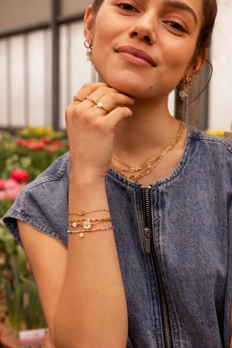 Botanical elastic bracelet with multicoloured beads | My Jewellery