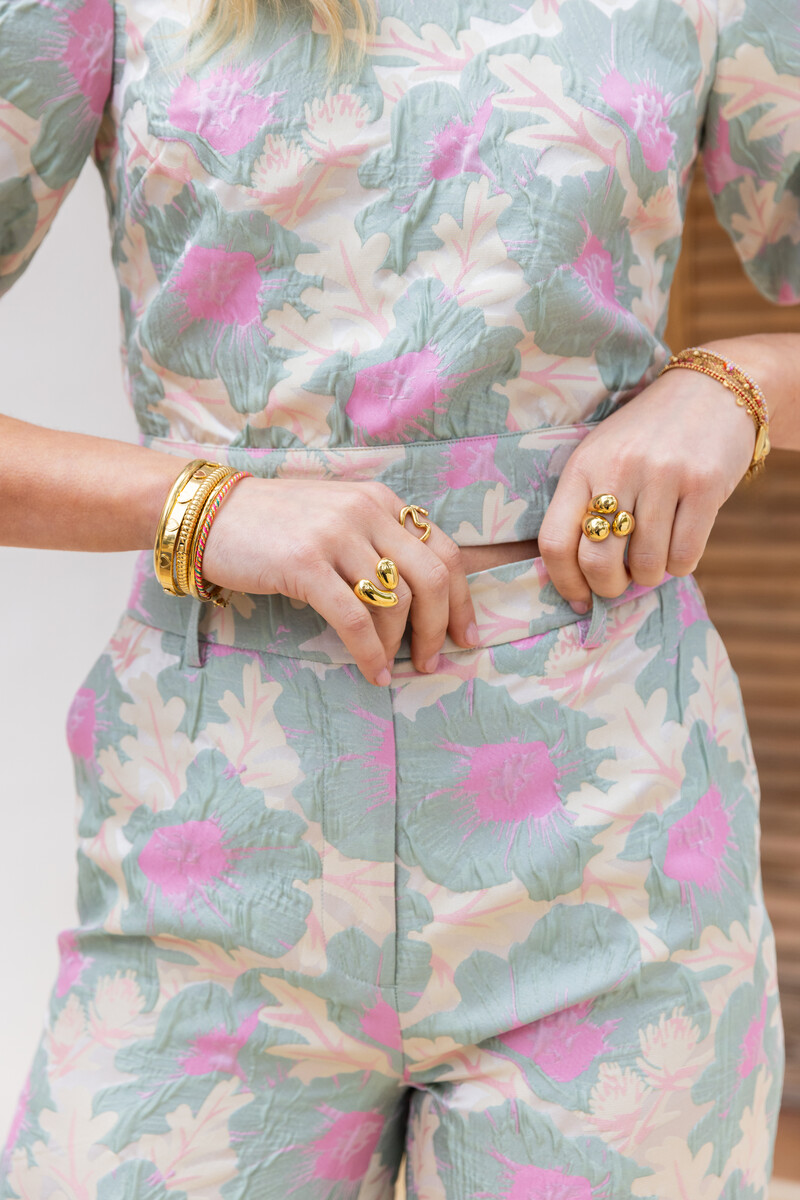 Green jacquard wide leg trousers | My Jewellery