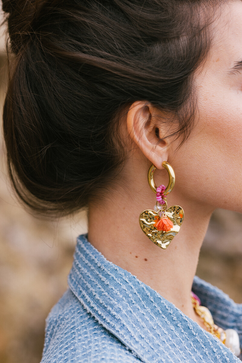Mer hoop earrings with heart & pink beads | My Jewellery
