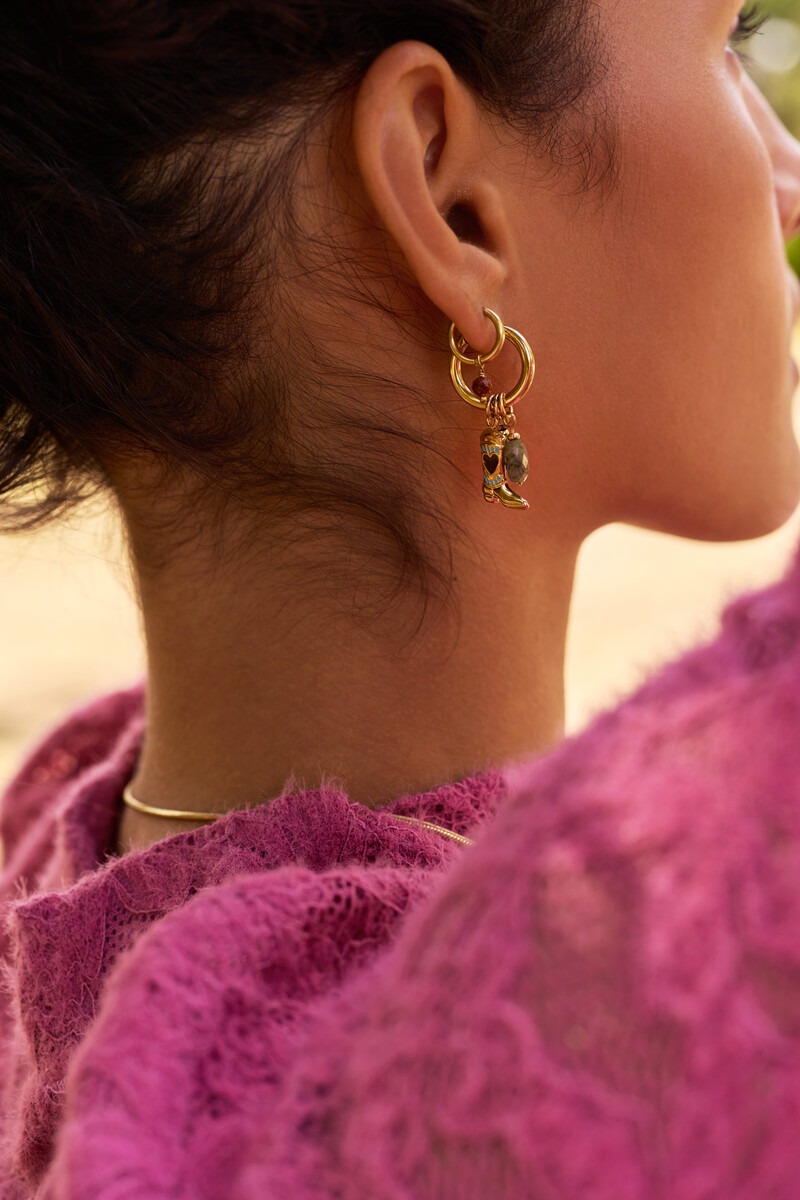 Fortune mini hoop earrings with brown round beads | My Jewellery