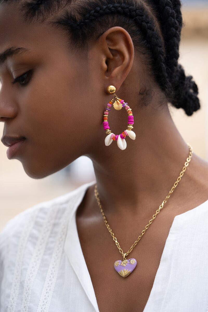Art earrings with pink beads and seashells | My Jewellery