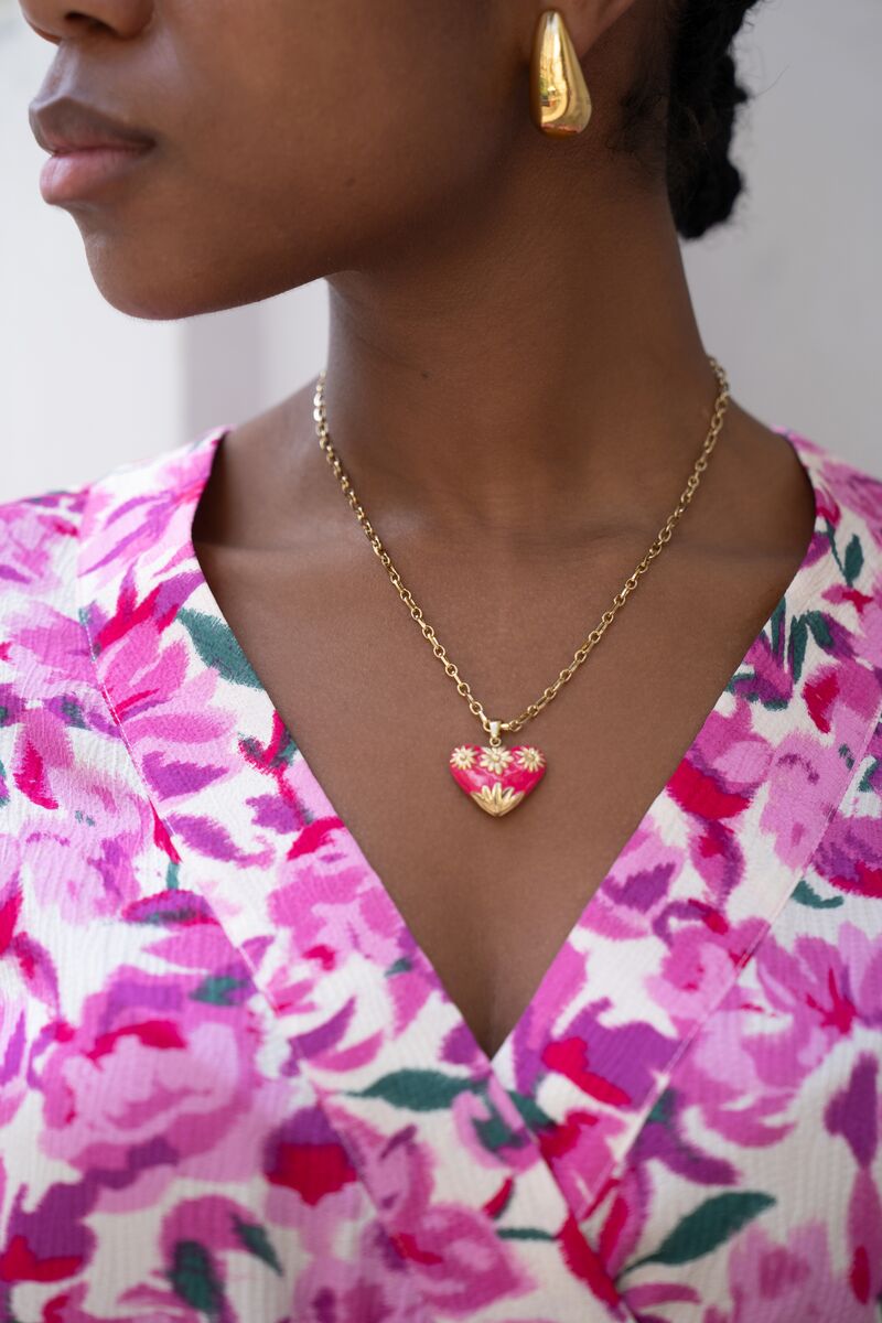 Art chain necklace with pink vintage heart | My Jewellery