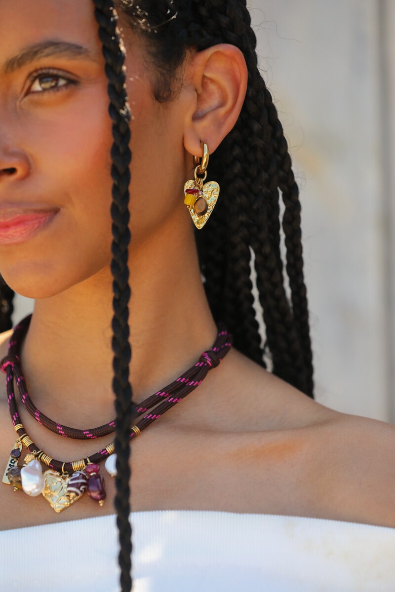 Sunrocks hoop earrings with hearts and brown beads | My Jewellery