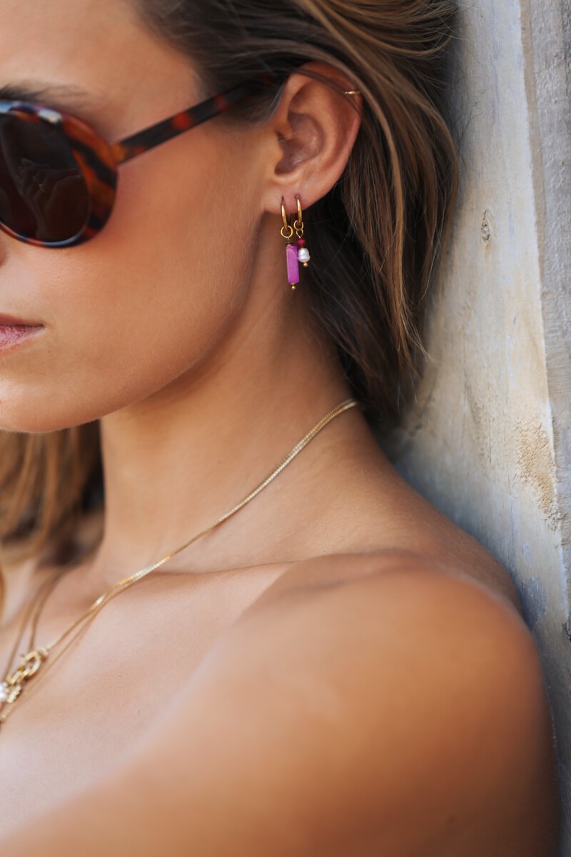 Sunrocks hoop earrrings with fuchsia beads | My Jewellery