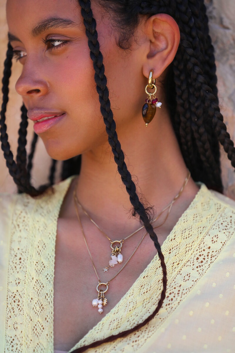 Sunrocks hoop earrings with brown heart and beads | My Jewellery