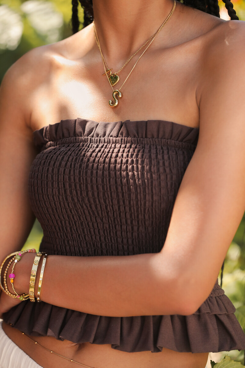 Brown strapless top with ruffles | My Jewellery