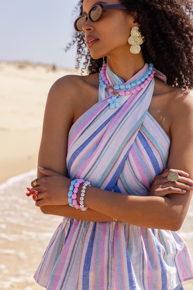 Tropical blauwe elastieken kralen armband