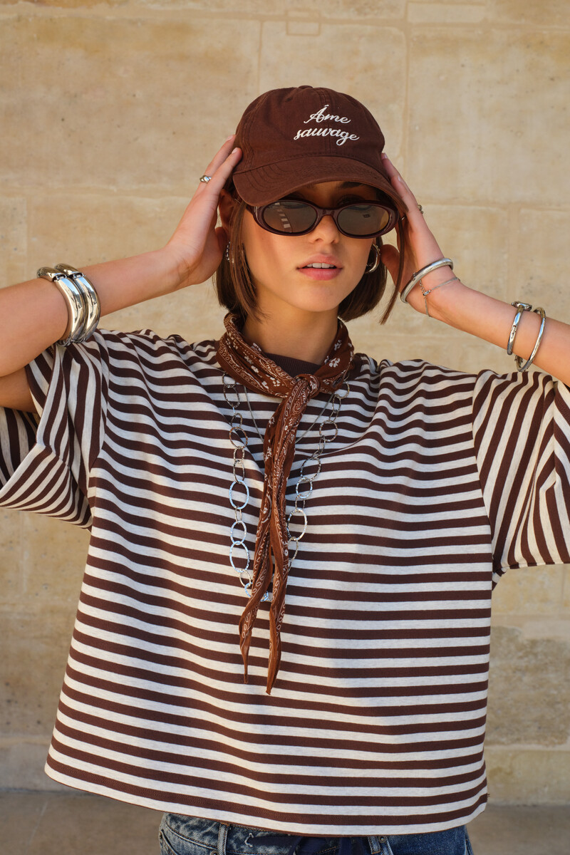Brown striped boxy T-shirt 