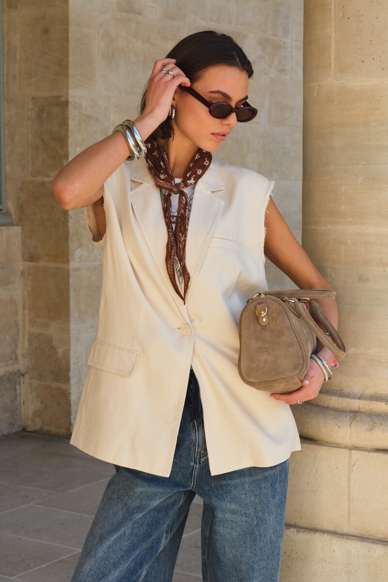 Veston sans manches blanc avec coutures